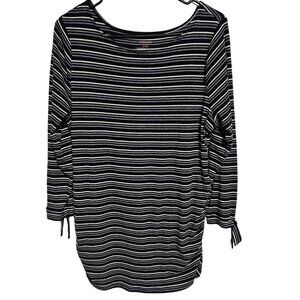 Motherhood Maternity Ribbed Top Womens Size XL Striped Black White Tie Cuffs